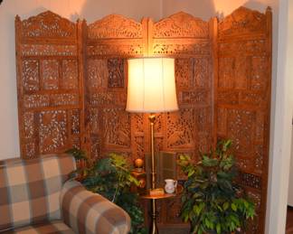 Wooden Asian screen
Brass Table/Lamp