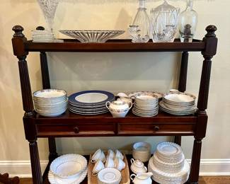 three tier buffet trolley with two drawers, on wheels