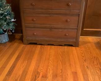 Primitive pine 3 drawer chest with marble top. Backside stamped John B. Loughran Norfolk VA