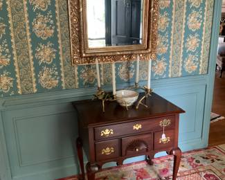 Henkel Harris Queen Anne style Lowboy. Fabulous gold decorator mirror.