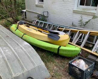 Frenzy One Seater Kayak with seat and paddle (yellow). Ocean Kayak Malibu Two with 2 seats and paddles. 