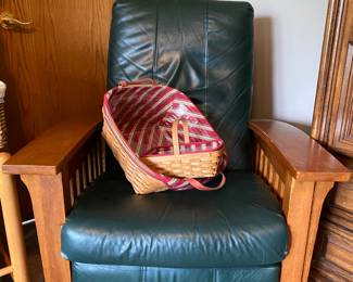 Leather chair and Longaberger baskets