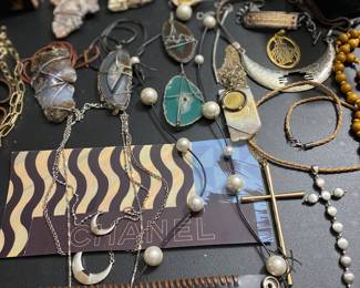 Vintage One of a Kind Pendants & Harley Davidson Leather Cuff& Long Italian Made Cross Pendant& Others