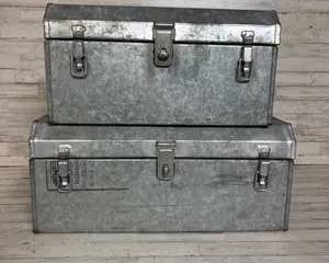 Lot of 2 Galvanized Steel Tool Boxes 3 Latch Locks 24”x8” 20”x8”