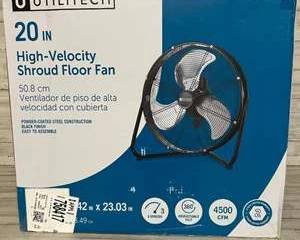 Utilitech 20” High-Velocity Floor Fan Shroud Design 3-Speed 4500 CFM Black Metal