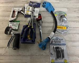New Lot of Various Hand Tools , Plumbing , Electrical, Stapler, 5 New Vise Grips, Orbit Hose Head
