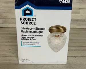 Project Source 5-Inch MCM Style Acorn Flushmount Ceiling Light – Antique Brass Crystal Glass Fixture