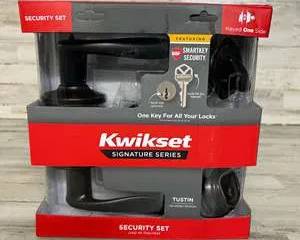 Kwikset Tustin Venetian Bronze Door Lever Lock Security Set SmartKey Keyed Entry