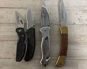 Lot of 4 Pocket Knives, Winchester, US Marine Corps and Global Machinery Knives 2” -3” Blades In Good Condition