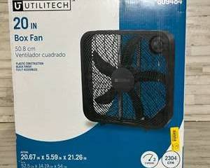 Utilitech 20” Box Fan 3-Speed Black Plastic Construction 2304 CFM Ventilator #809484