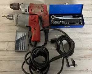Milwaukee Corded Variable Heavy Duty Drills 1/2” and 1/4” Includes Precision Screw Drivers and Ratchet Set