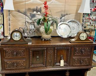 Jacobean Console, Japanese Silk Folding Screens, Mantle Clocks and more!