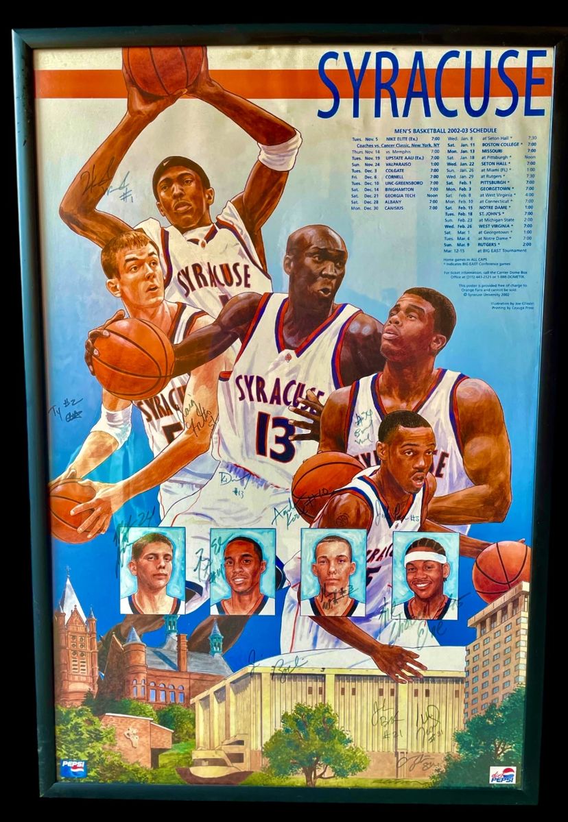 2003 NCAA Champions Syracuse Orangemen Basketball Signed by players, such as Carmelo Anthony, Jim Boeheim