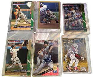 Signed Atlanta Braves Cards Tom Glavine, Walt Weiss, John Smoltz, Brian Hunter, John Smoltz & Brian Jordan