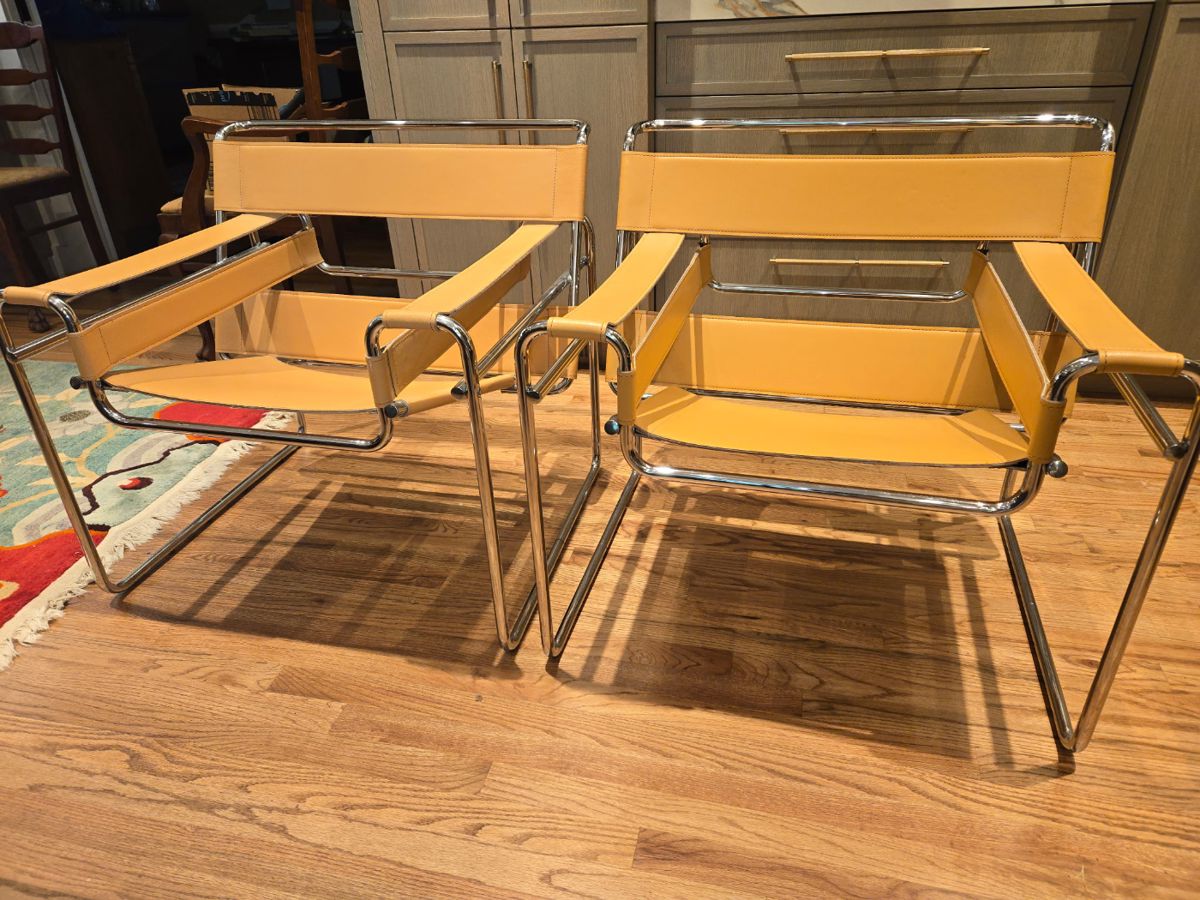 Meis Vanderohe style Wassily Chairs like new purchased in the 1980s like new leather and chrome