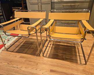 Meis Vanderohe style Wassily Chairs like new purchased in the 1980s like new leather and chrome