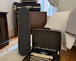 MCM record cabinet, Sears and Regency typewriters, and a skateboard!