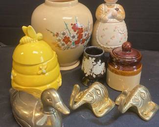 Brass Elephant Hooks Duck With Ceramic Pieces Made In Japan