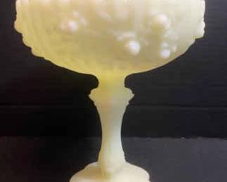 Vintage Fenton Uranium Milk Glass Pedestal Dish Lime