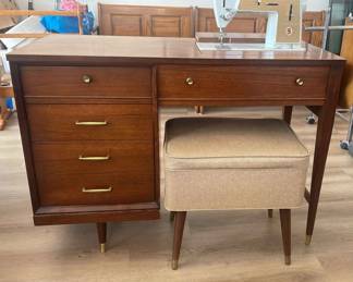 Vintage Sewing Desk With Singer Machine And Stool