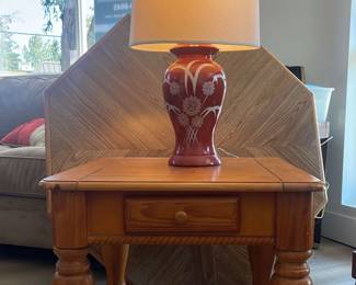 Nightstand With Vintage Cloisonn Floral Table Lamp