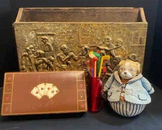 Hammered Brass Magazine Rack Poker Cards Drink Stirs Kurt S Adler Louis Nichole Dog Figurine