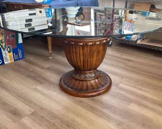 Wood Pedestal With Glass Tabletop Dining Table