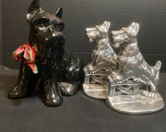 Signed Hoselton Scottie Dog Bookends Black Ceramic Scottie Dog