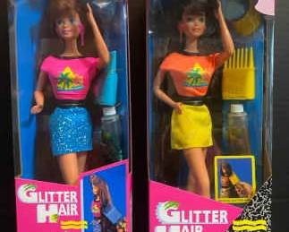 Two Vintage Glitter Hair Barbies