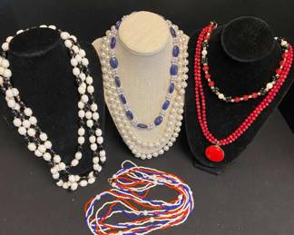 Vintage Red White Blue Black Beaded Necklaces By Marvella More