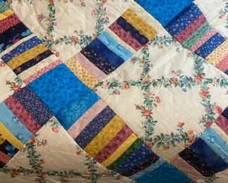 Handmade Blue Floral Patchwork Quilt Queen With Two Shams