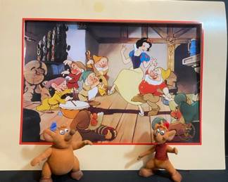 Snow White The Seven Dwarfs Commemorative Lithograph With Two Mice