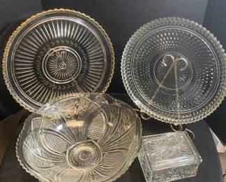 Clear Glass Platters Salad Bowl Snowflake Art Glass Covered Dish