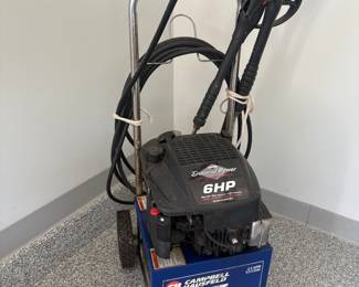 Heavy-duty Campbell Hausfeld 2000 PSI pressure washer with Diamond Power 6HP engine. Gas-powered, built for tough outdoor cleaning tasks. Includes spray wand and hose. Well-maintained and ready to use.