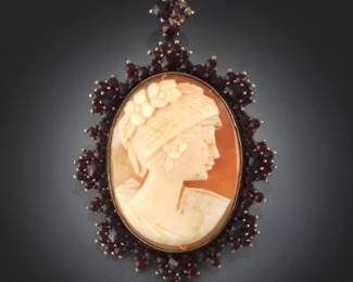 Bohemian Garnet and Cameo Brooch