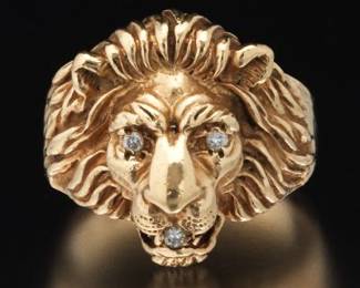 Ladies Vintage Gold and Diamond Lion Head Ring