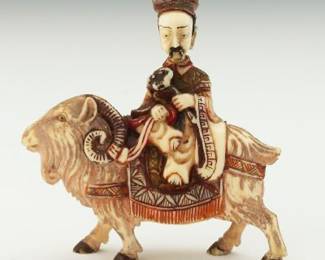 Snuff Bottle of Man Riding a Goat