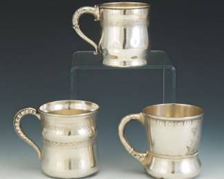 Three Wood Hughes 19th Century Sterling Handled Cups