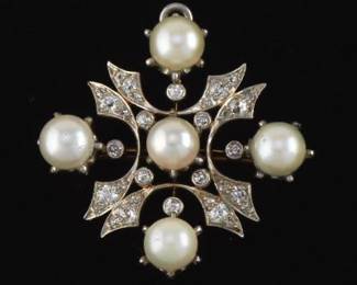 Ladies Pearl and Diamond Brooch