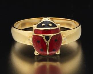 Ladies Gold and Enamel Ladybug Ring