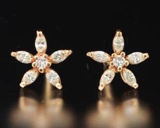 Ladies Pair of Gold and Diamond Floral Ear Studs