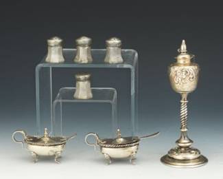 Silver Salt Cellars And Spice Holder