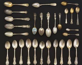 Collection of 28 Sterling Silver Teaspoons and Demitasse Spoons, by Different Makers