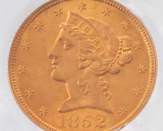 PCGS 1852 MS 63 $5 Gold No Motto