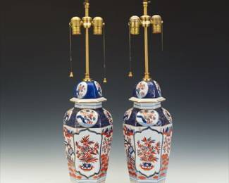 Pair of Warren Kessler Imari Porcelain Vase Lamps