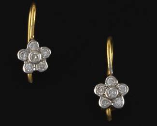 Ladies TwoTone Gold and Diamond Cute Floral Earrings