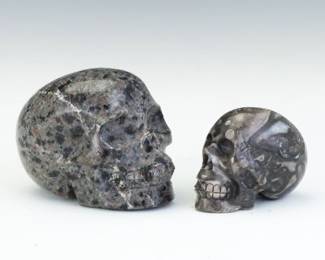 Pair of Carved Stone Skulls