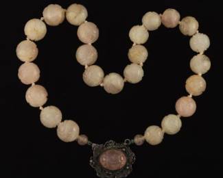 Chinese Carved Rose Quartz Necklace
