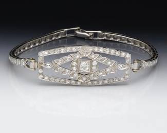 Ladies Art Deco Platinum, Gold and Diamond Bracelet