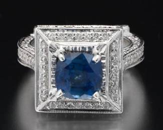 18K White Gold Sapphire and Diamond Ring